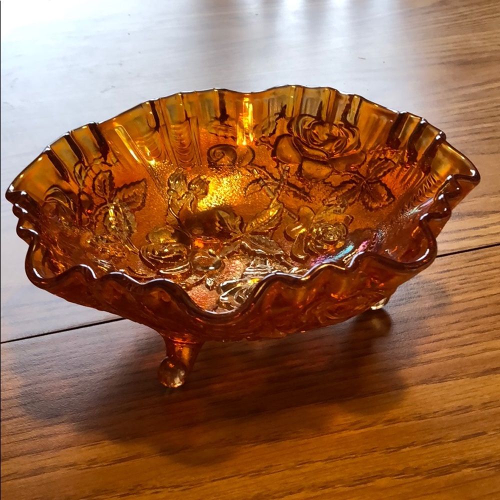 Vintage bowl Imperial carnival glass marigold rose